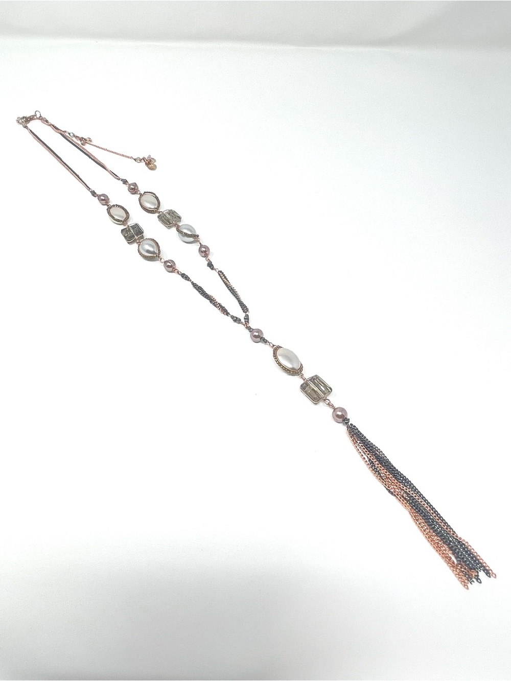 New Anthropologie x Nakamol Mixed Metal Fringe Rose Gold Silver Necklace